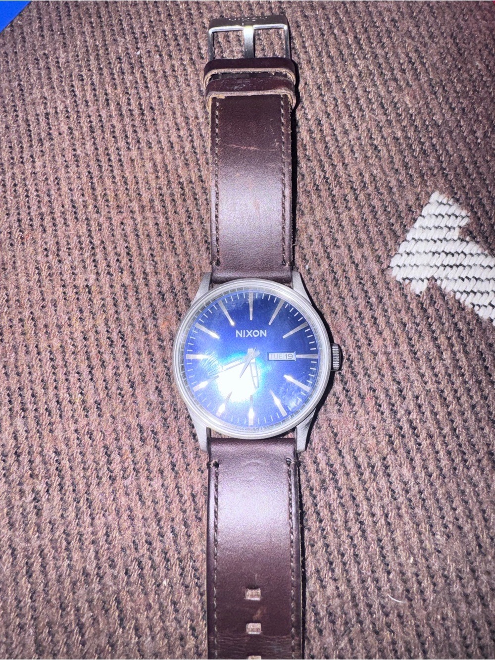 Nixon Brown Leather Strap Watch with Blue Dial